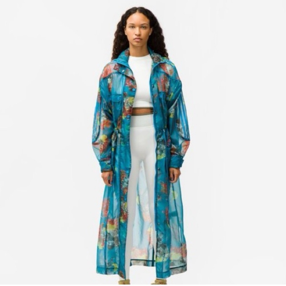 👀👀🥰😍ADIDAS IVP Organza Blue Sheer Floral Long CoverUp SIZE XS 🩱🥼🔷🟢🔵🟪🟠